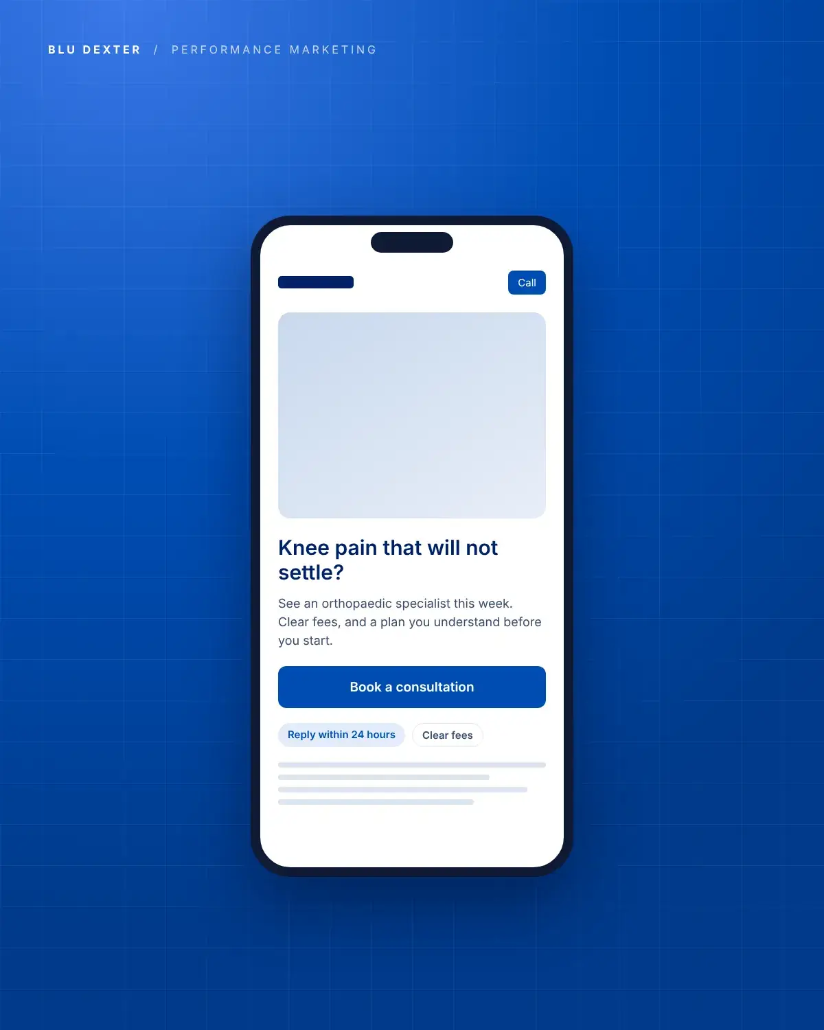 Step 3, Landing Page: Mobile landing page for a clinic campaign