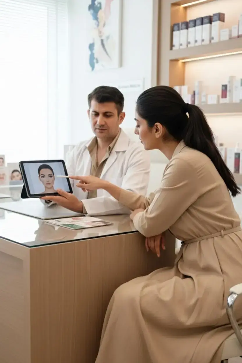 Doctor and patient reviewing a treatment plan on a tablet