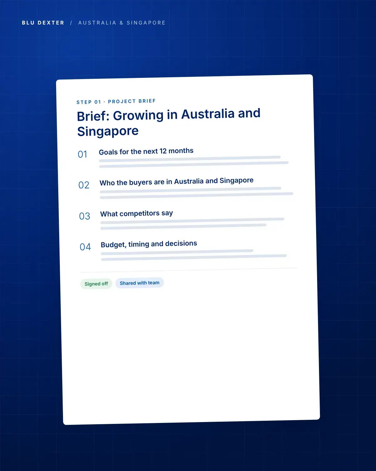 Step 1, Brief: Project brief for Australia and Singapore