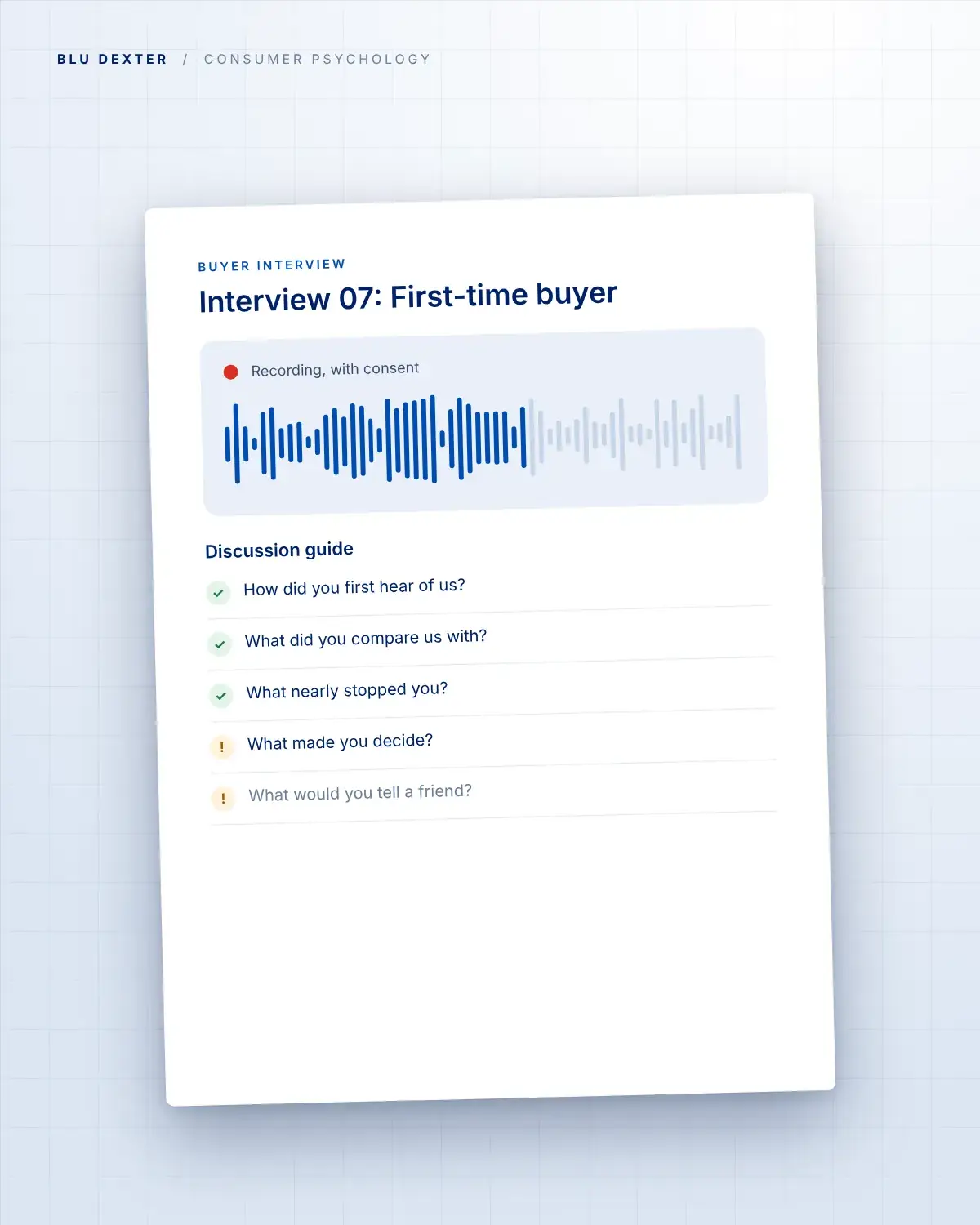 Step 1, Interviews: Buyer interview recording and discussion guide