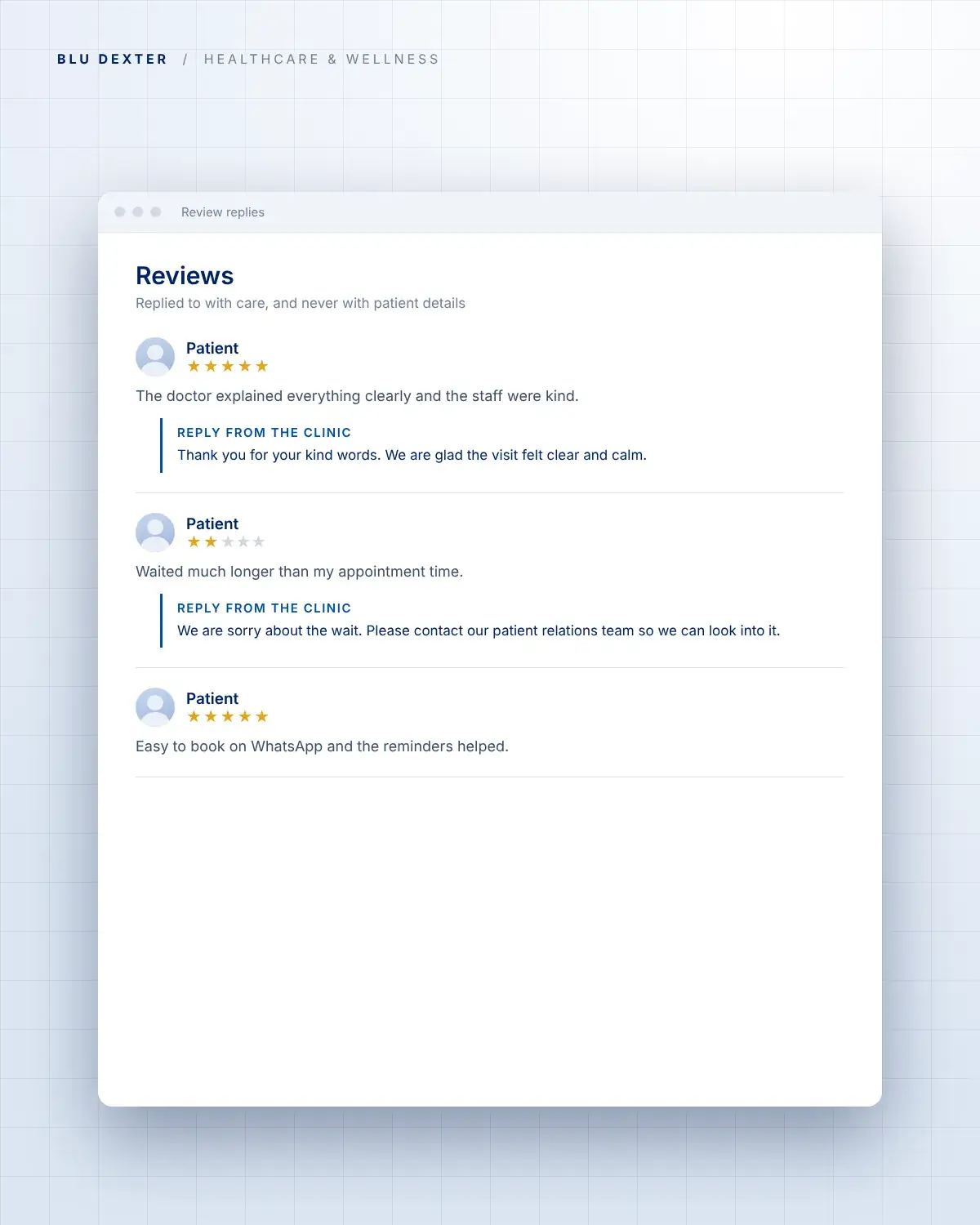 Step 5, Reviews: Careful replies to clinic reviews