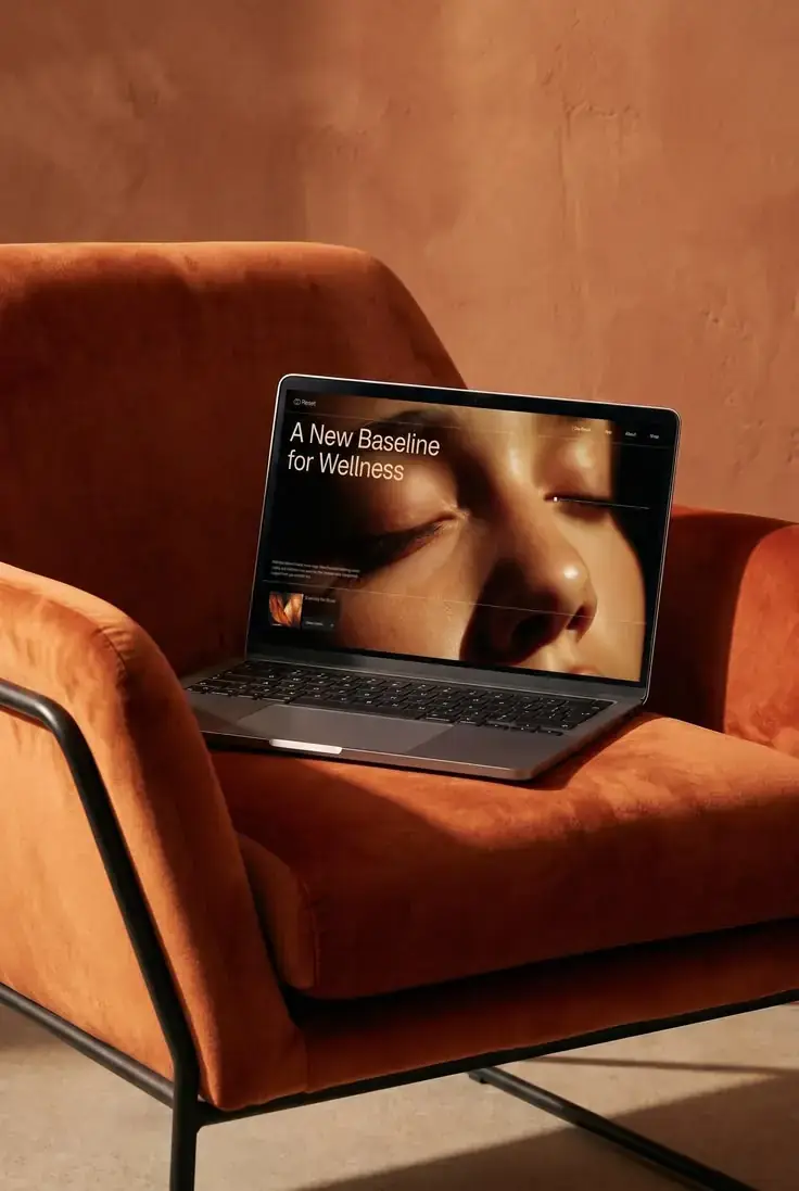 Laptop showing a wellness clinic website with online booking