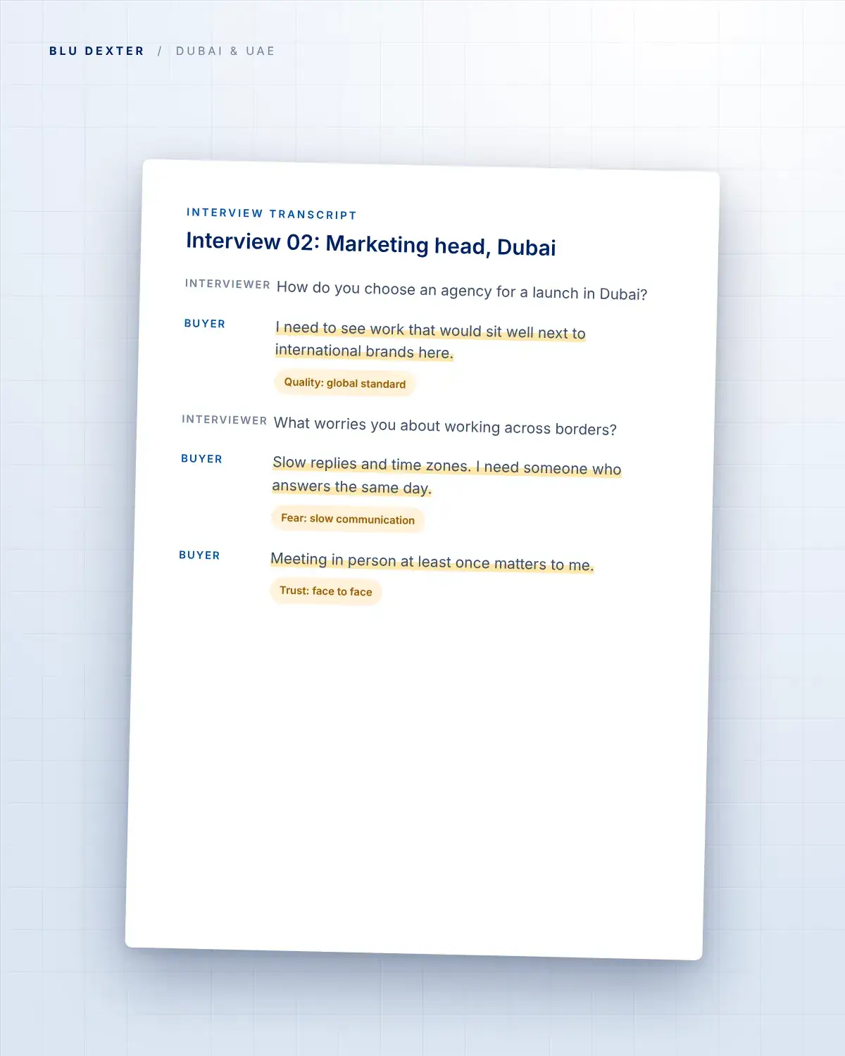 Step 2, Research: Interview transcript with a Dubai marketing head