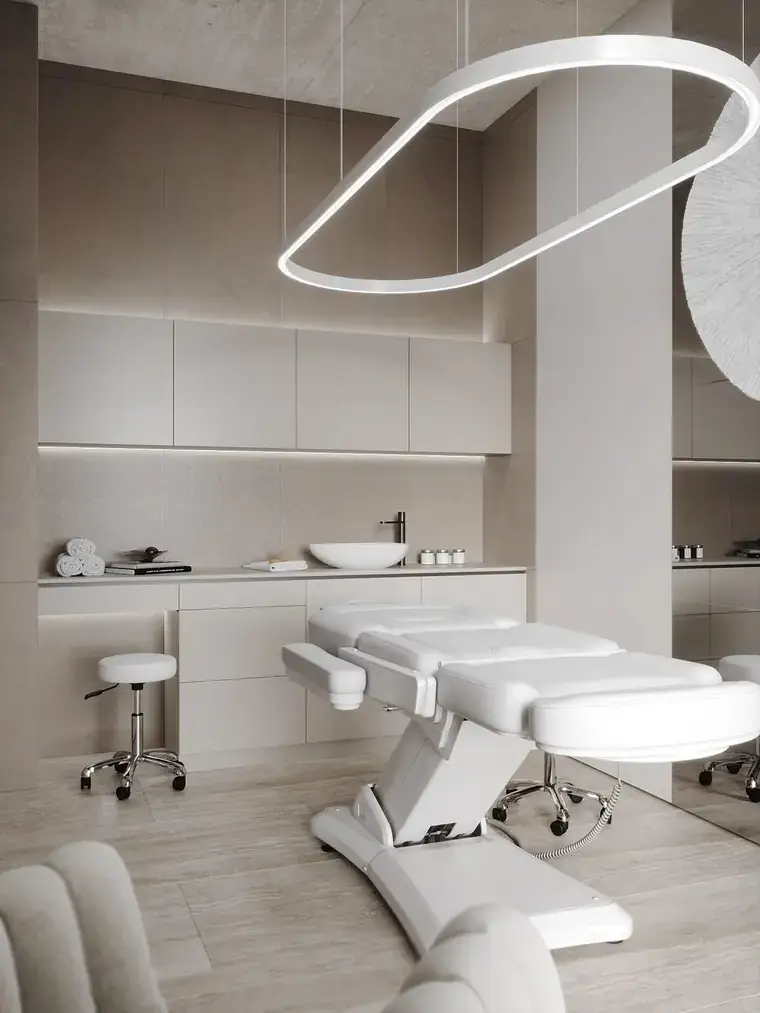 Modern clinic treatment room with soft lighting