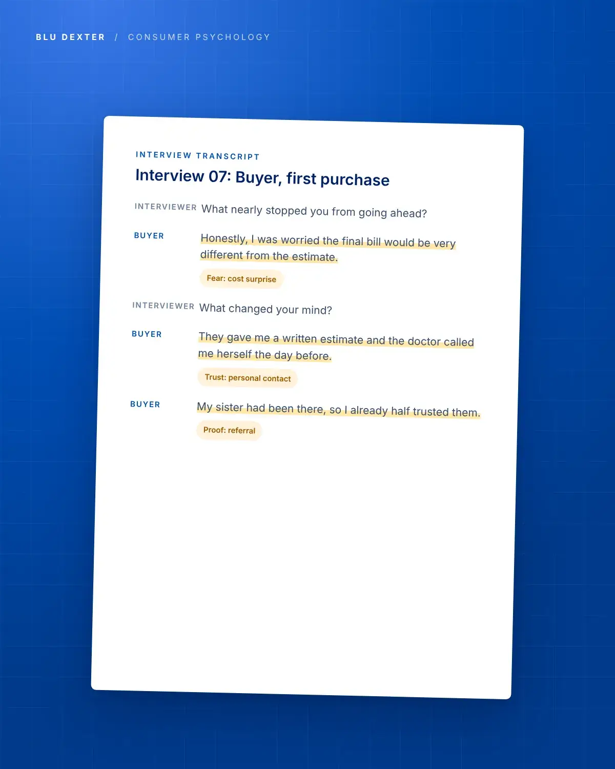 Step 2, Transcripts: Interview transcript with buyer quotes highlighted