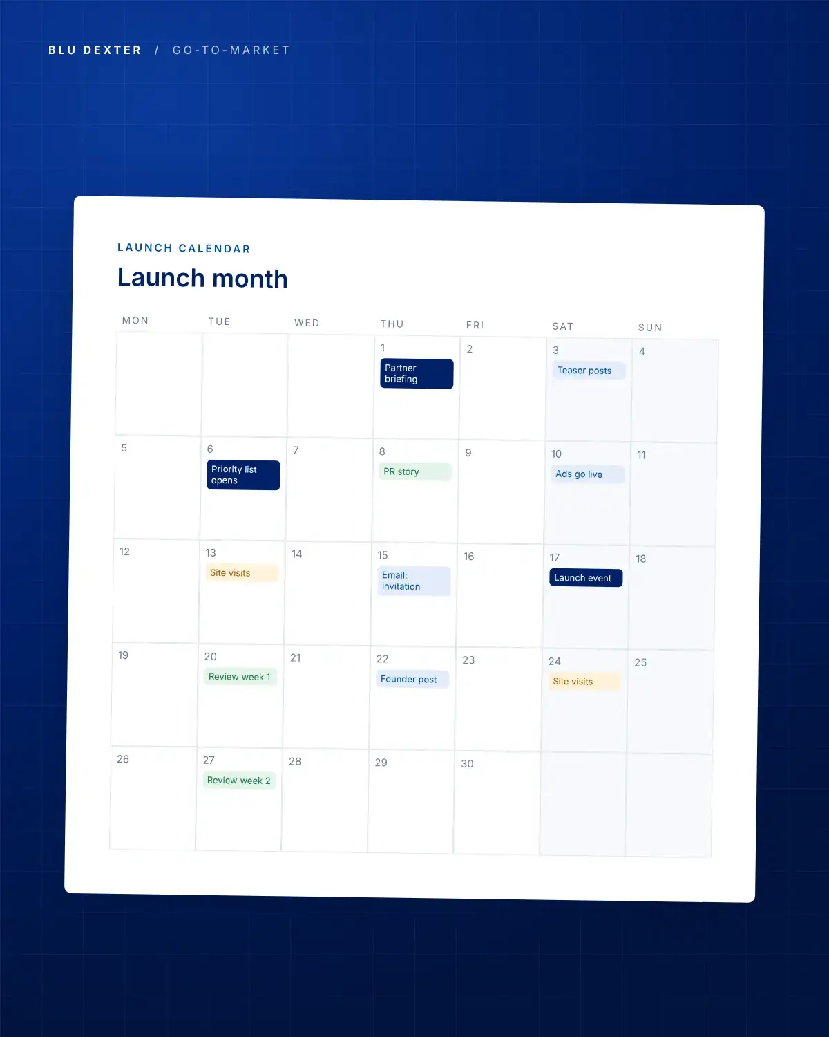 Step 3, Launch: Launch month calendar