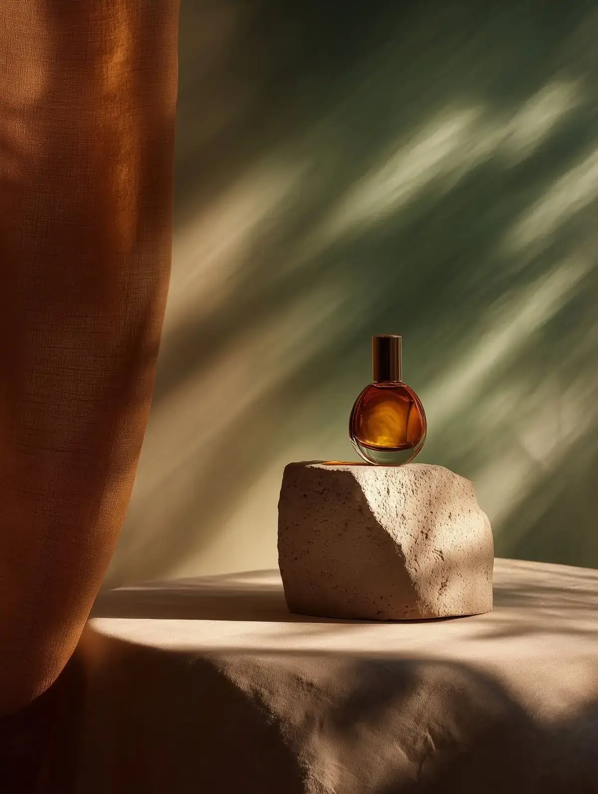 Fragrance bottle styled on stone for a product shoot