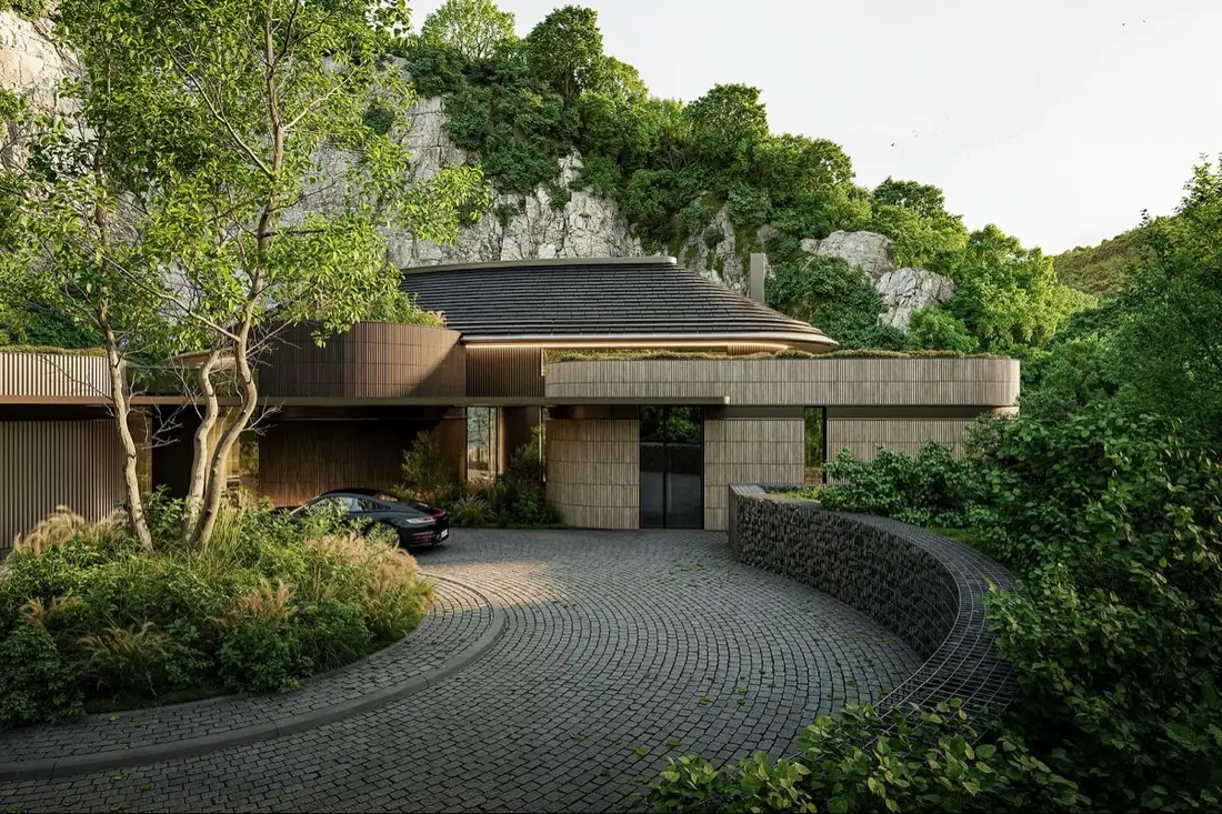 Luxury villa built into a green hillside