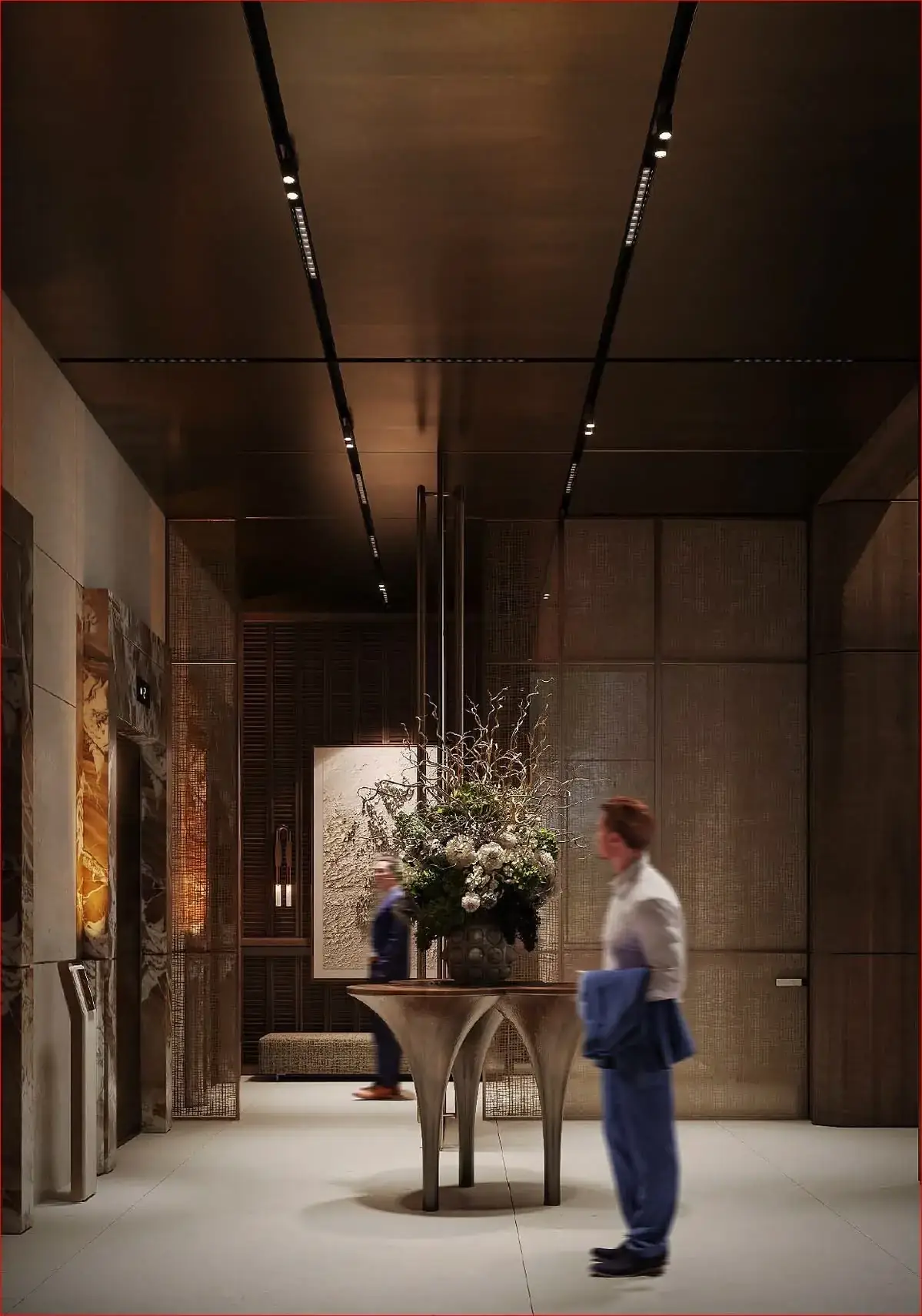 Luxury residential lobby with a floral centrepiece