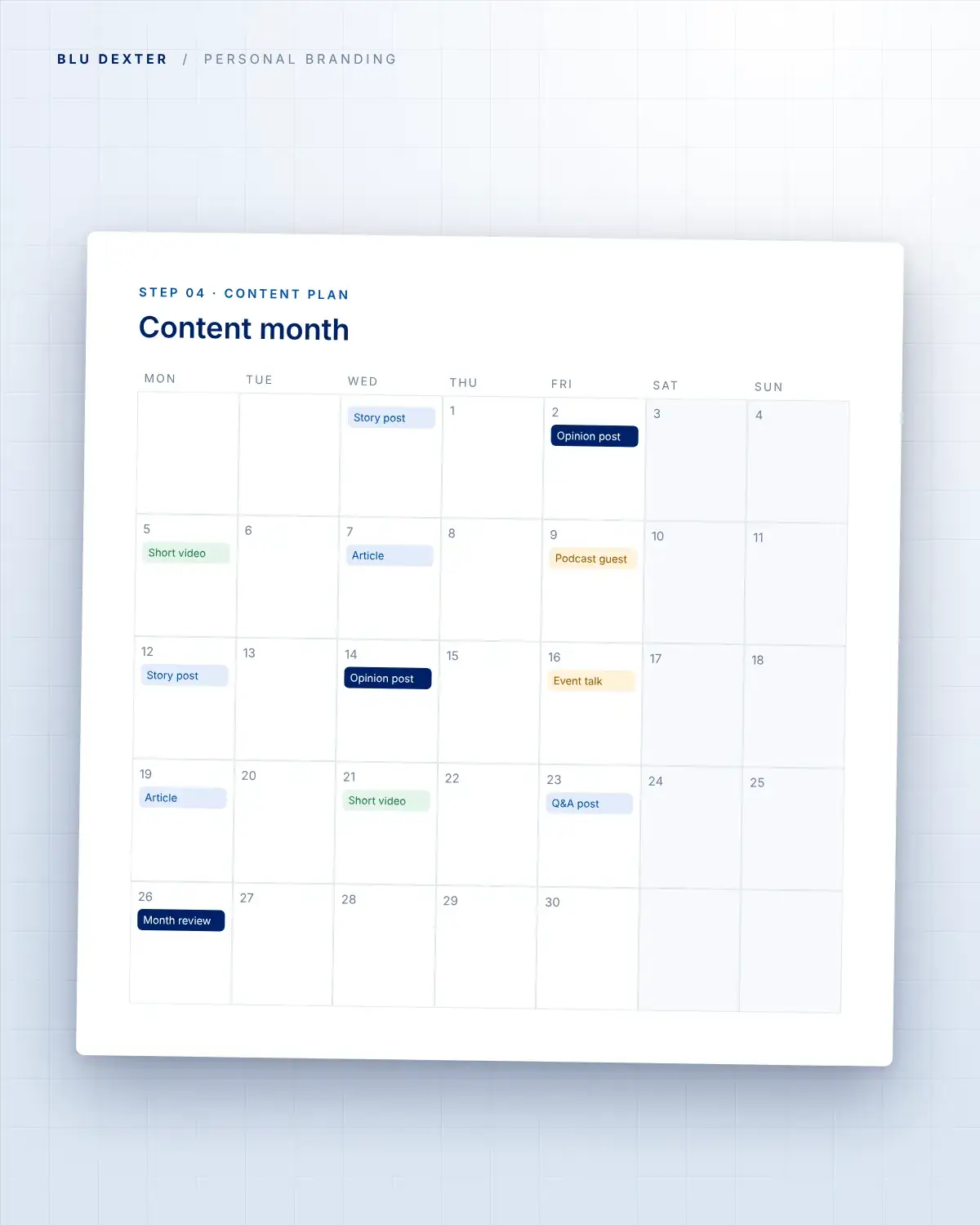 Step 4, Content Plan: Content month calendar