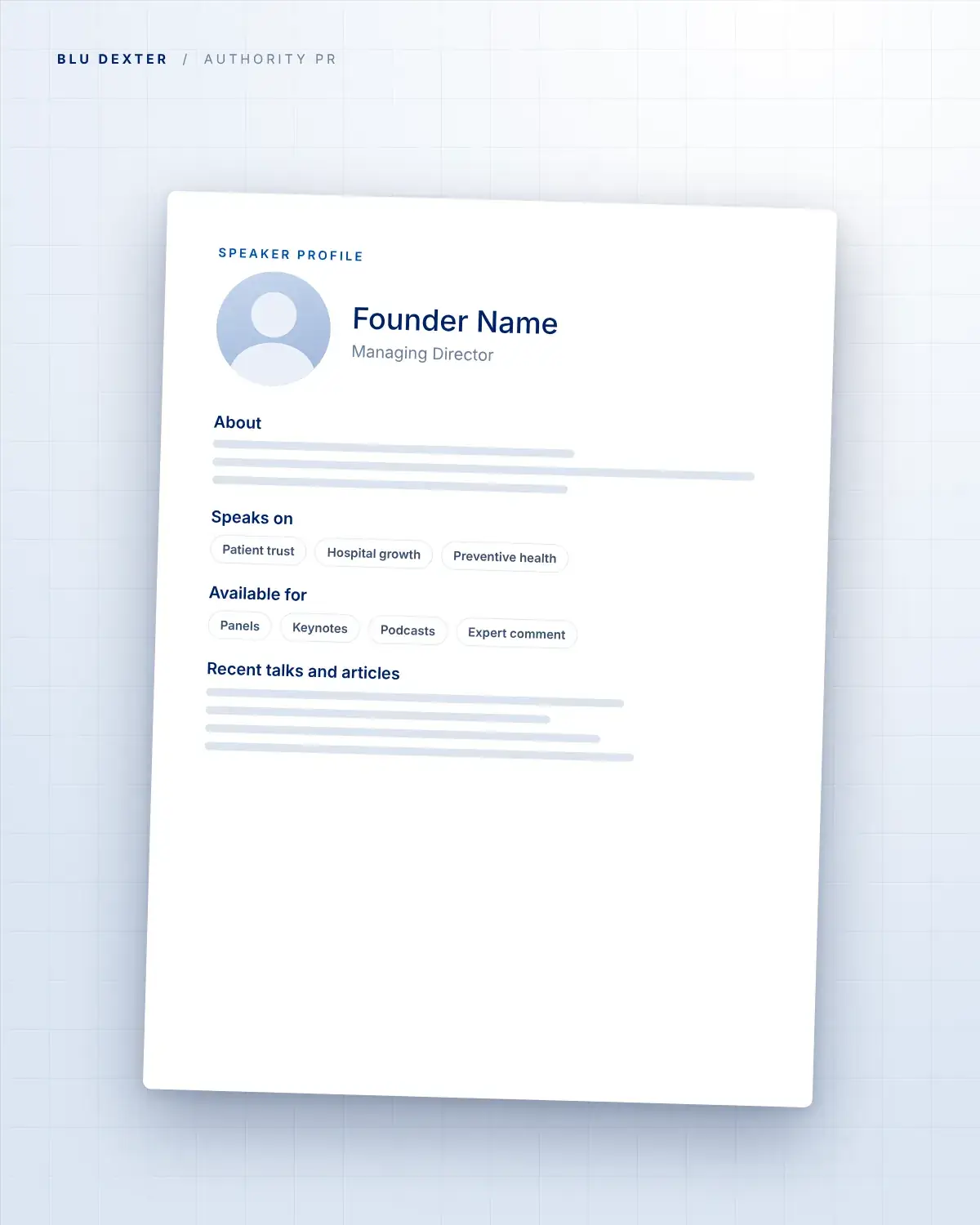 Step 1, Profile: Speaker profile for a founder