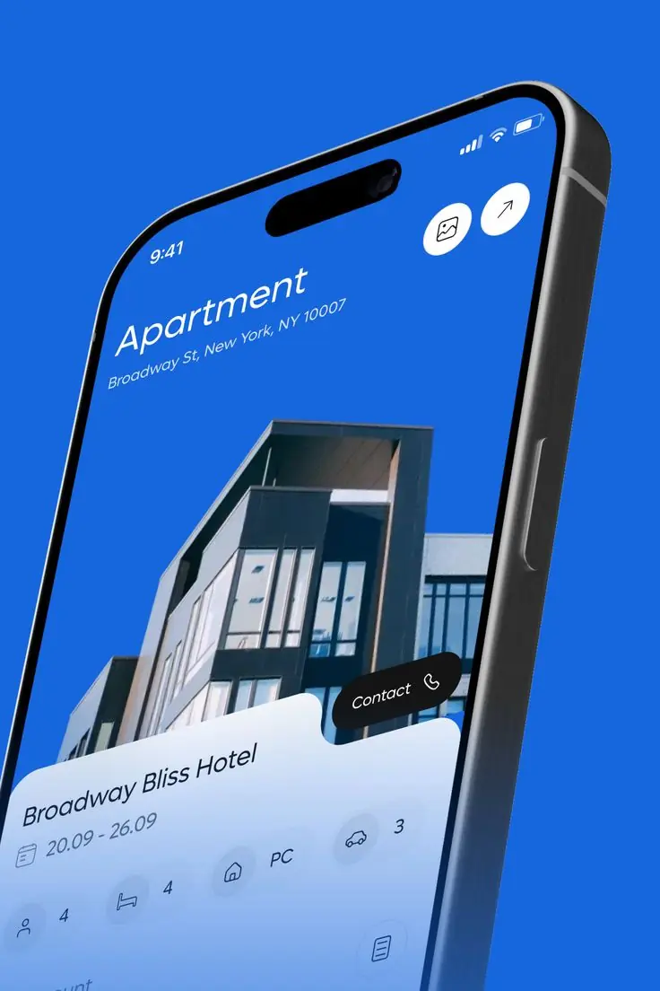 Real estate app showing an apartment listing on a phone