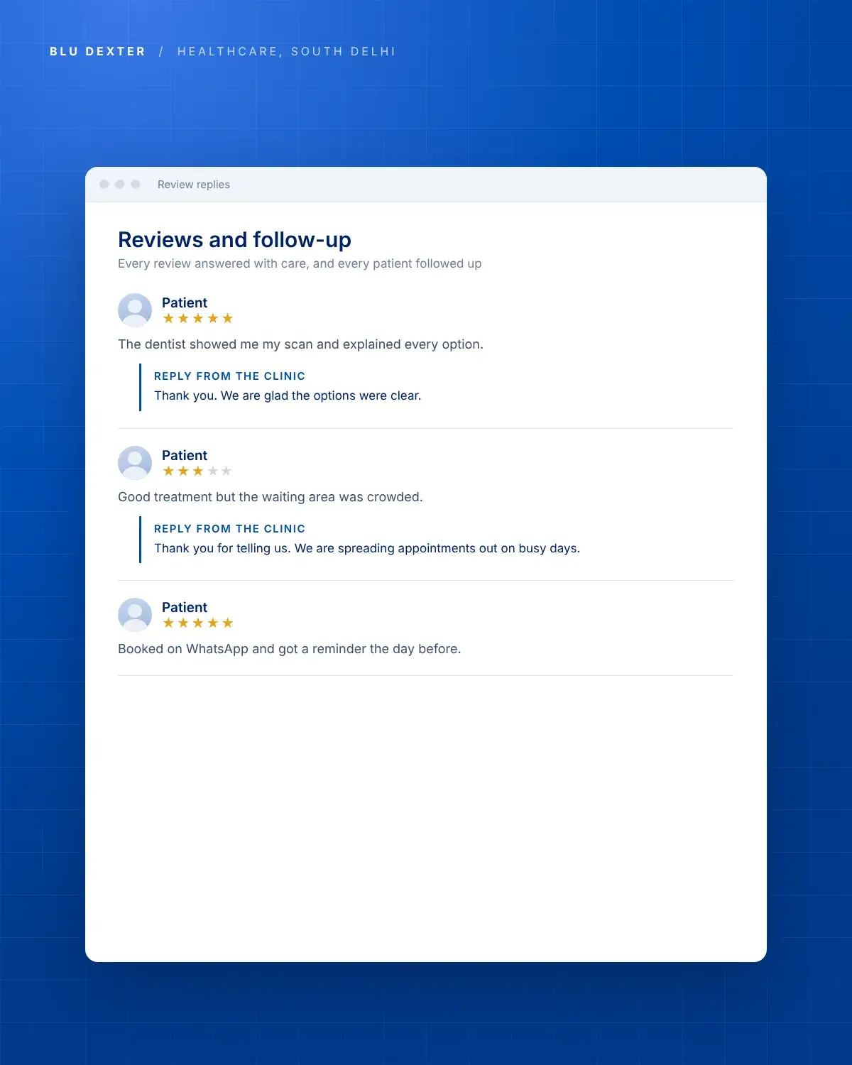 Step 6, Reviews: Careful replies to clinic reviews