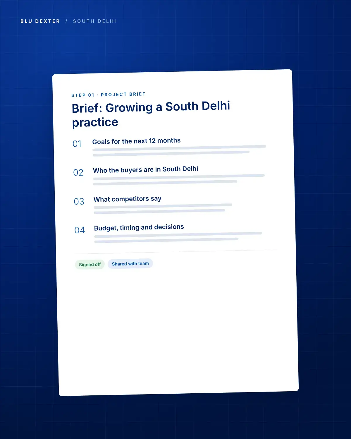 Step 1, Brief: Project brief for a South Delhi practice