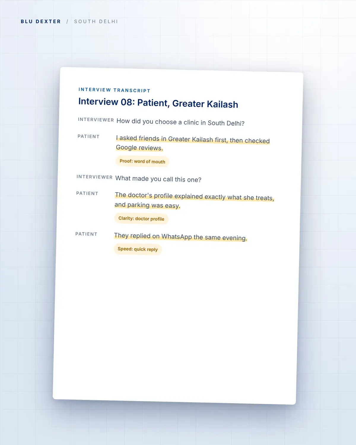 Step 2, Research: Patient interview transcript