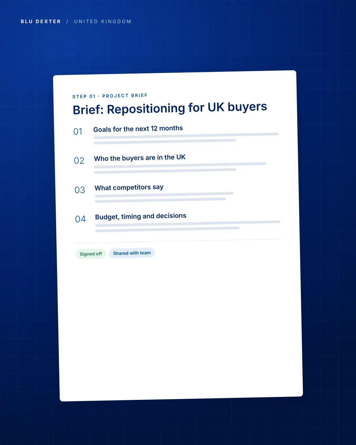 Step 1, Brief: Project brief for UK repositioning